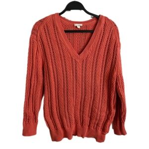 Gap Women’s Size Small 100% Cotton Coral/Orange V-Neck knit Sweater /Pullover